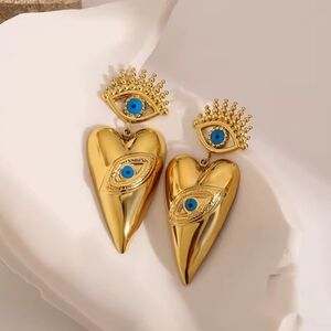 Gold Eye and Heart Earrings